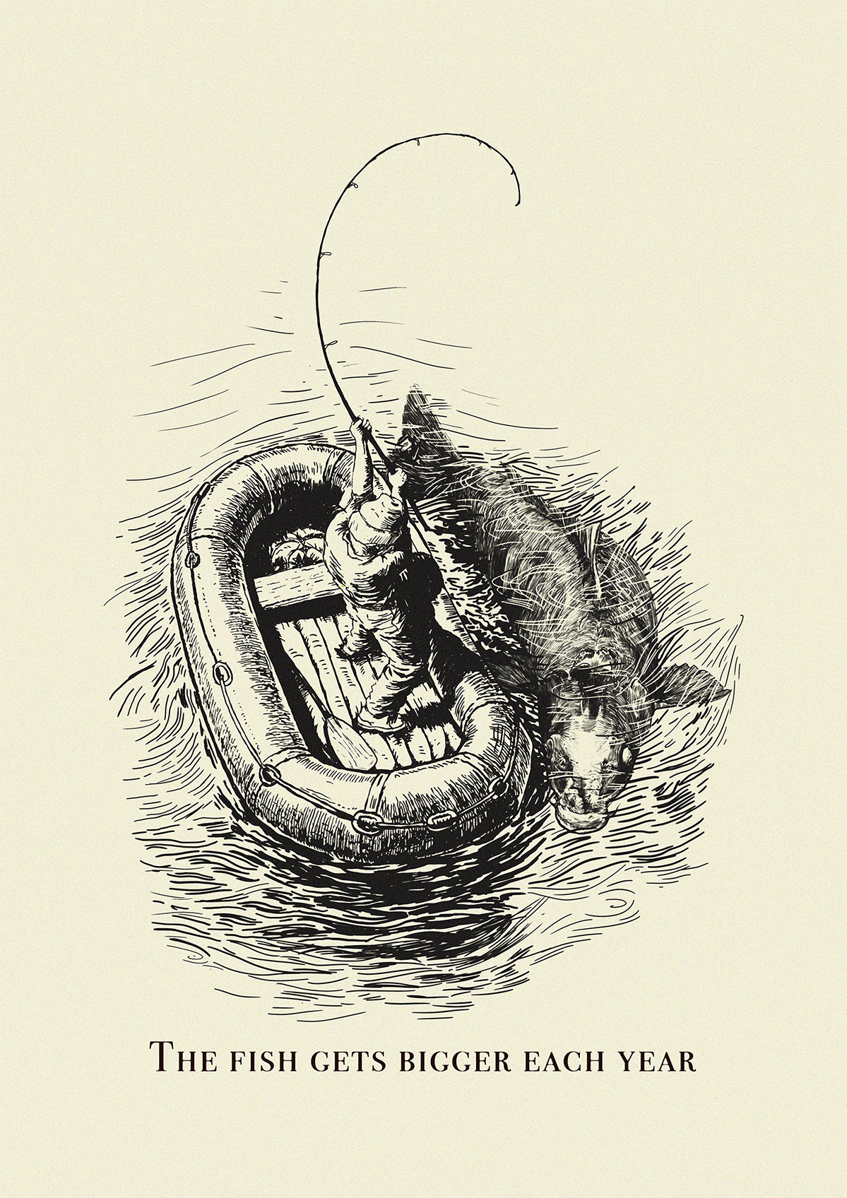 The Fish Gets Bigger Each Year – Fishing Birthday Card (A6)