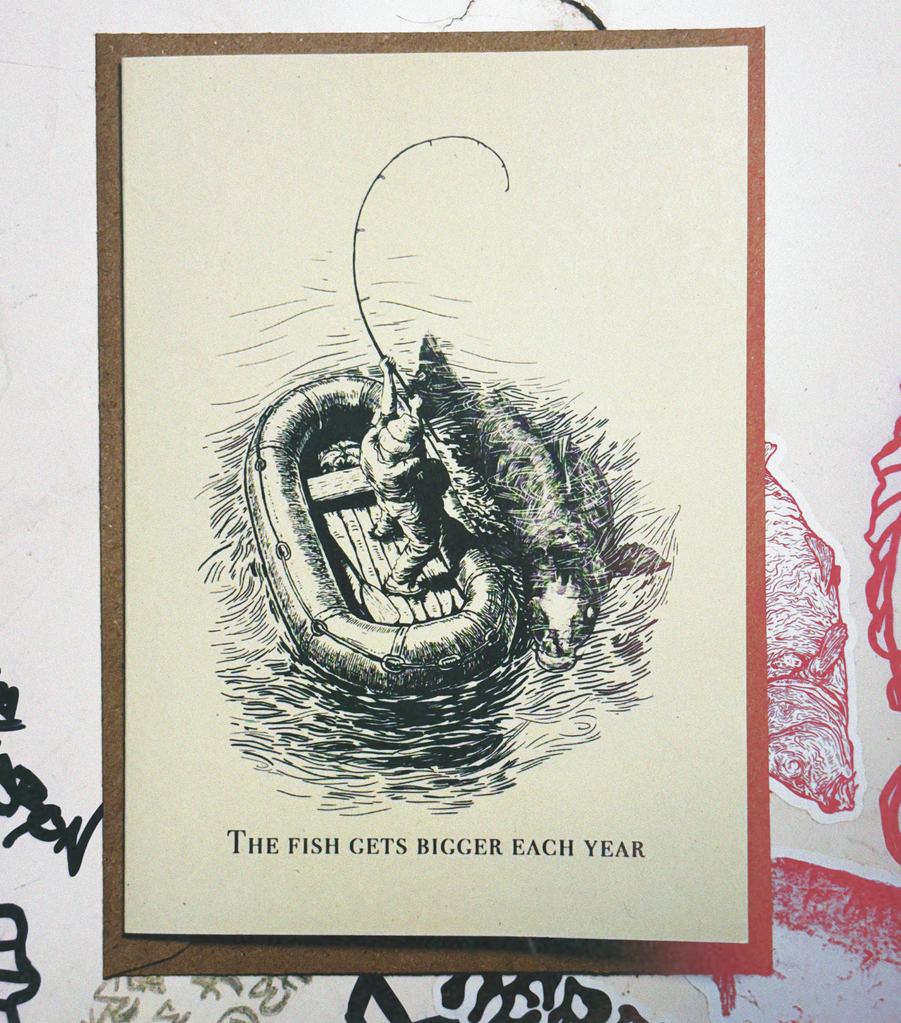 The Fish Gets Bigger Each Year – Fishing Birthday Card (A6)